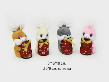 им Зайка арт. Z-18-601 Копилка новогодняя муз. цвета микс (12шт.) в пак.